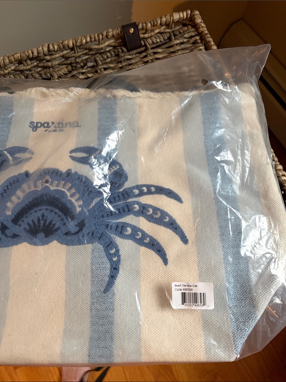 Spartina 449 beach tote Blue Crab Embroidered Stripe NwT $98 Sold out - Picture 13 of 13